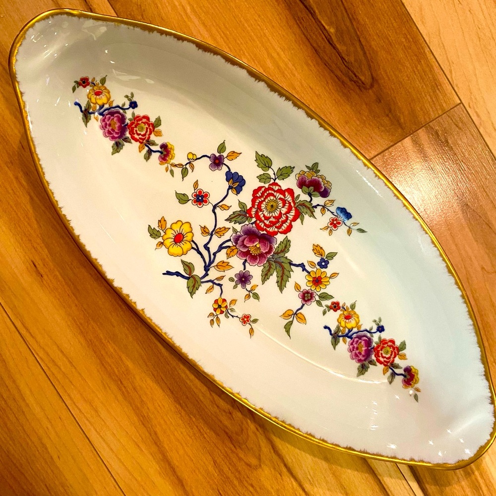 Floral Oval Serving Platter with Gold Trim